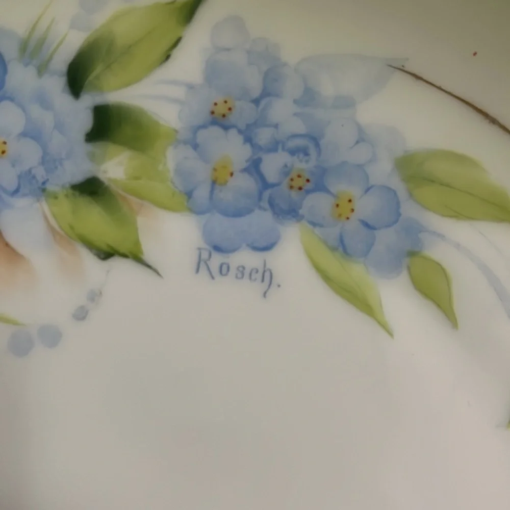 Antique Bavaria (Germany)porcelain plate hand painted & signed blue floral China